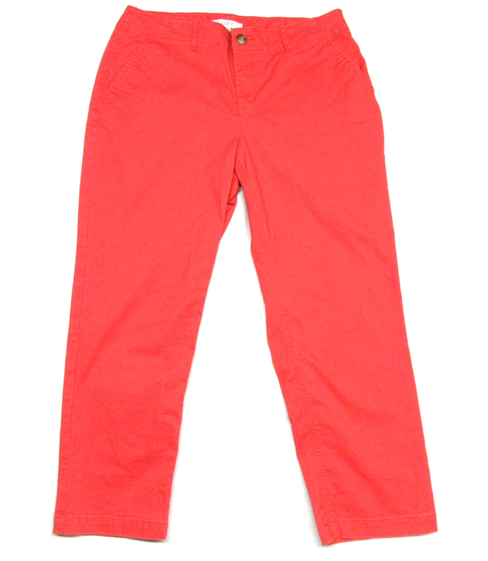 ANN TAYLOR LOFT Womens 10 The Slim Coral Orange Stretch Zip-Fly Crop Capri Pants